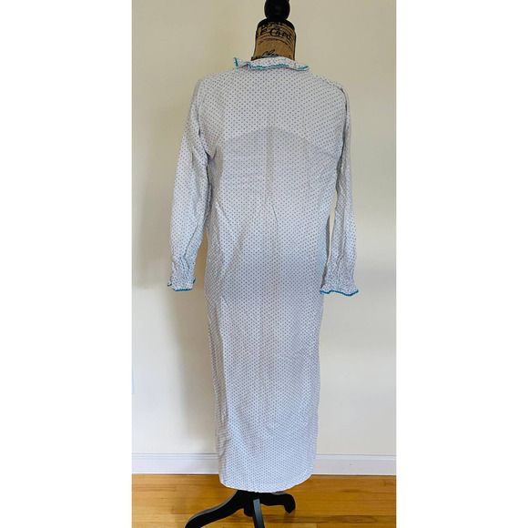 Handmade Cotton Flannel Blue White Lace Trim Pajama Nightgown Size Small Medium - Picture 5 of 6